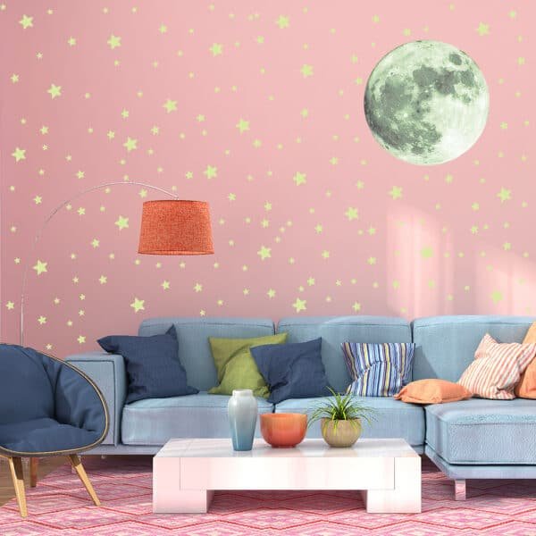 Autocollants muraux étoiles de lune lumineux pour chambre d'enfant, décor de chambre à coucher, lueur dans la terre sombre, autocollants muraux noctilumineux, décor de maison 24
