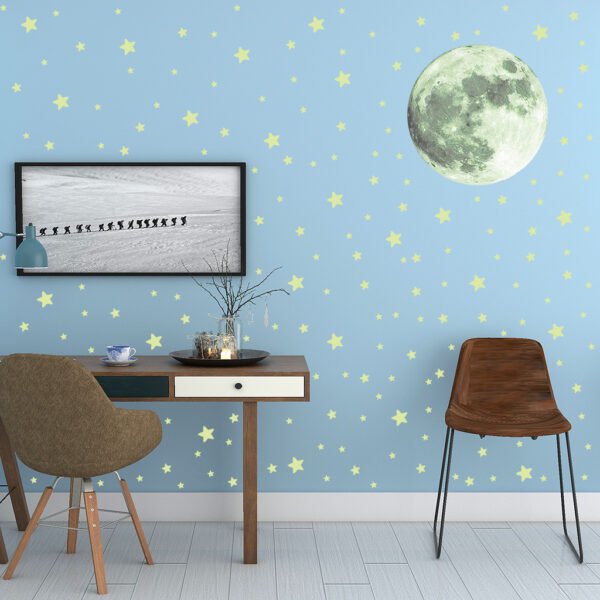 Autocollants muraux étoiles de lune lumineux pour chambre d'enfant, décor de chambre à coucher, lueur dans la terre sombre, autocollants muraux noctilumineux, décor de maison 23