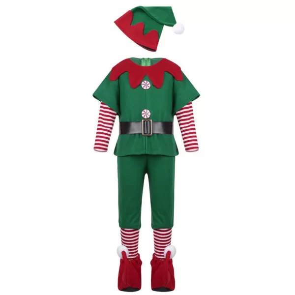 Vêtements de Noël assortis pour la famille, ensemble de vêtements de Noël elfe, vert, rouge, fête adulte, pantalon en Y, chapeau, ceinture, tenue, costume cosplay, garçon, fille 8