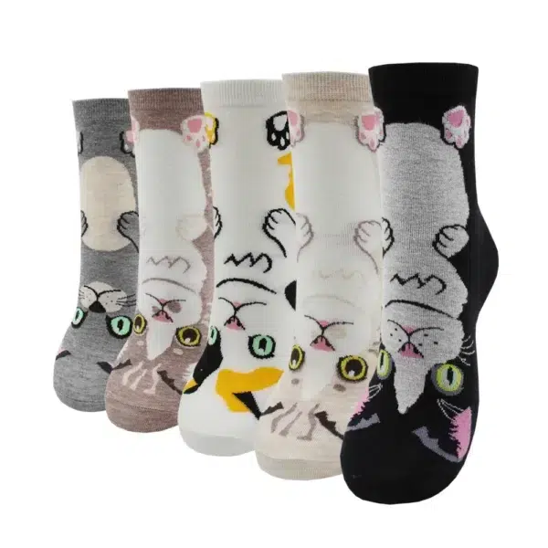 Chaussettes en coton de dessin animé mignon Kawaii pour femmes, mode colorée, 5 paires 23