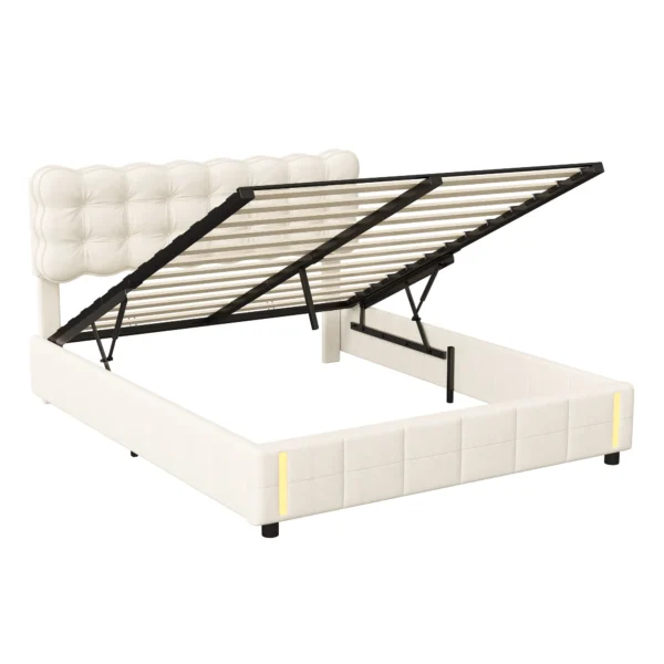 Lit rembourré Lazyspace, lit double, avec capteur de lumière, espace de rangement et sommier à lattes, tête de lit en velours doux, lit pour jeunes, beige 14