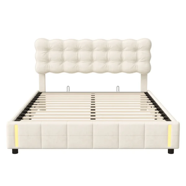 Lit rembourré Lazyspace, lit double, avec capteur de lumière, espace de rangement et sommier à lattes, tête de lit en velours doux, lit pour jeunes, beige 12
