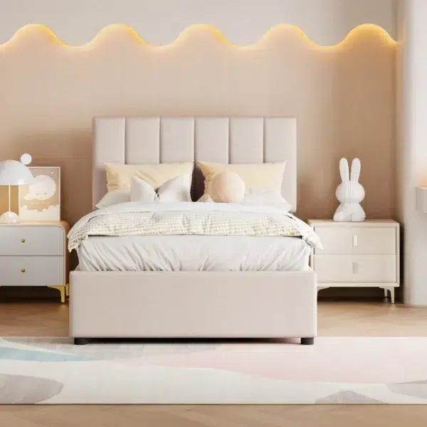 Lit avec sommier à ressorts 90x200 cm, lit simple avec cadre à lattes, lit de rangement pour chambre à coucher, sans matelas 8