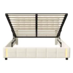 Lit rembourré Lazyspace, lit double, avec capteur de lumière, espace de rangement et sommier à lattes, tête de lit en velours doux, lit pour jeunes, beige 13