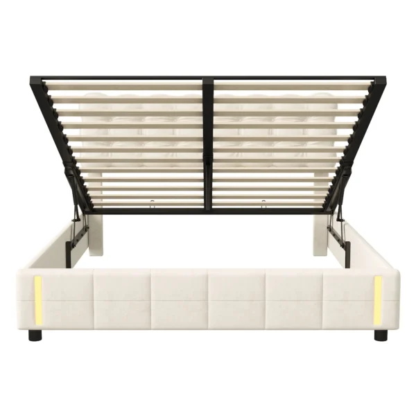Lit rembourré Lazyspace, lit double, avec capteur de lumière, espace de rangement et sommier à lattes, tête de lit en velours doux, lit pour jeunes, beige 13