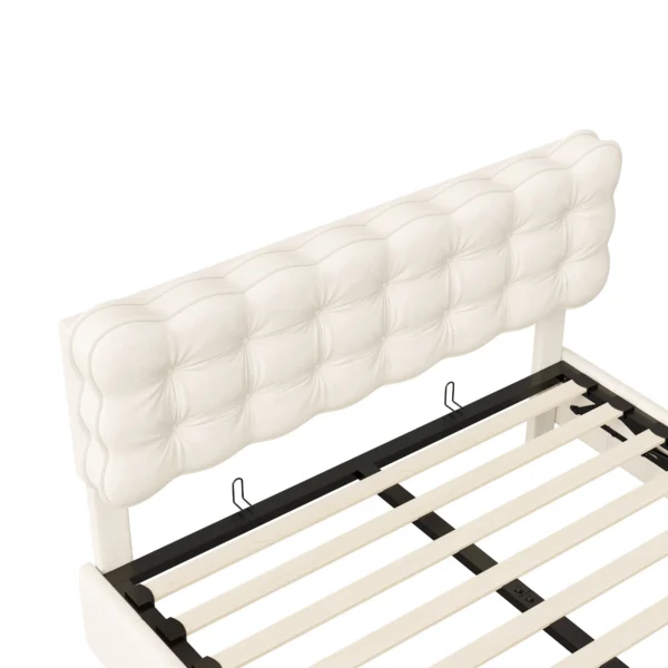 Lit rembourré Lazyspace, lit double, avec capteur de lumière, espace de rangement et sommier à lattes, tête de lit en velours doux, lit pour jeunes, beige 16