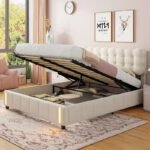 Lit coffre velours beige 160x200